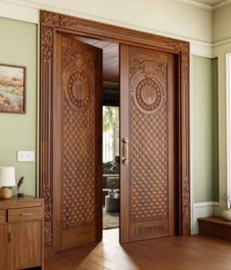 pintu jati ukir kupu tarung